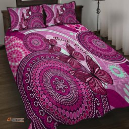 Australia Breast Cancer Quilt Bed Set Indigenous Butterfly No One Fights Alone