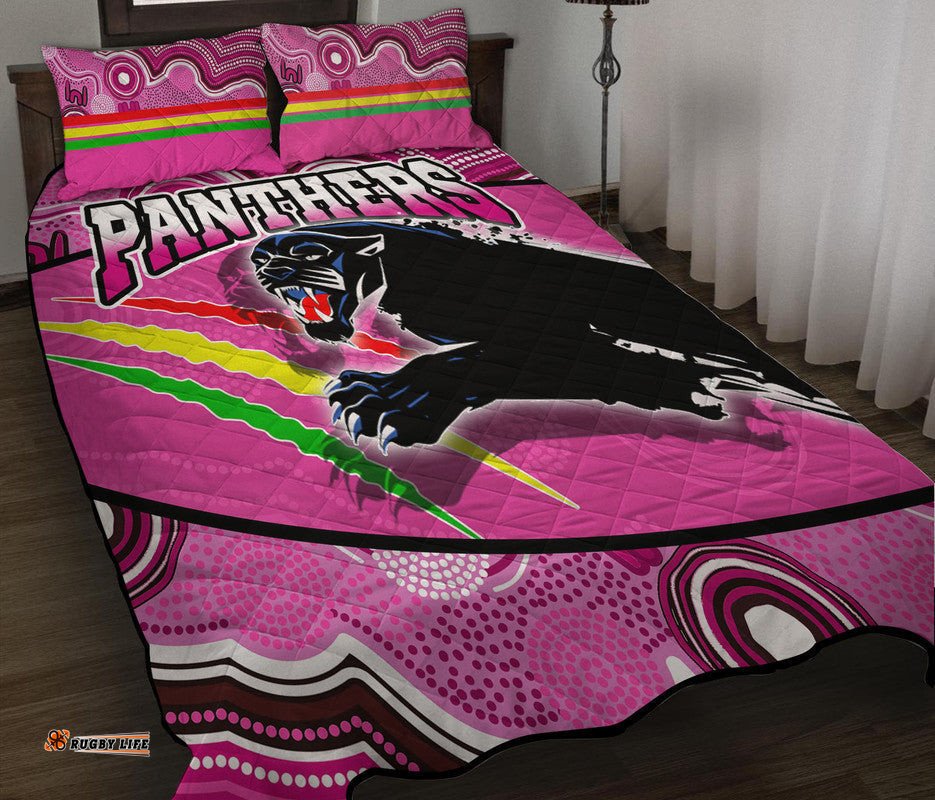 Panthers Rugby Quilt Bed Set Aboriginal Basic Style Pink