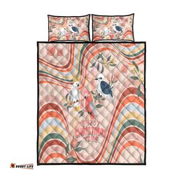 Australia Hippie Christmas Quilt Bed Set Cockatoo Kookaburra with Wattle Pink Peach Style