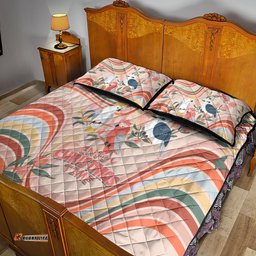 Australia Hippie Christmas Quilt Bed Set Cockatoo Kookaburra with Wattle Pink Peach Style