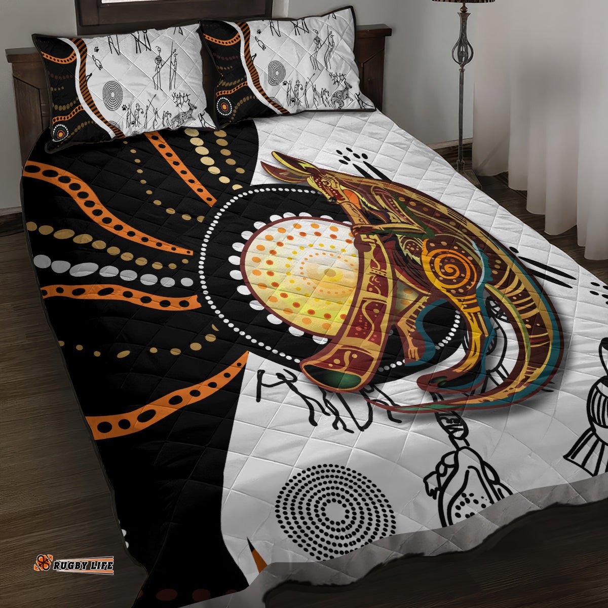 aboriginal kangaroo pattern dot art quilt bed set ts04