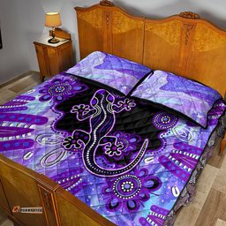 Australia Opal Quilt Bed Set Aussie Lizard With Aboriginal Art Purple