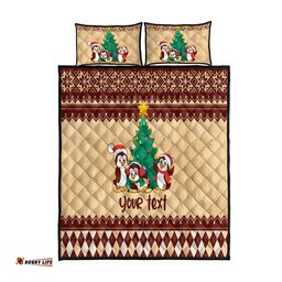 Australia Penguin Christmas Argyle Pattern Personalised Quilt Bed Set