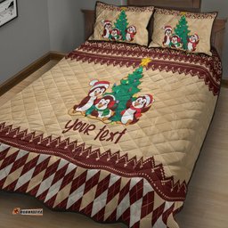 Australia Penguin Christmas Argyle Pattern Personalised Quilt Bed Set