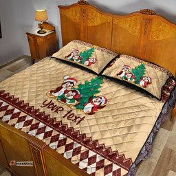 Australia Penguin Christmas Argyle Pattern Personalised Quilt Bed Set