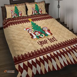 Australia Penguin Christmas Argyle Pattern Personalised Quilt Bed Set