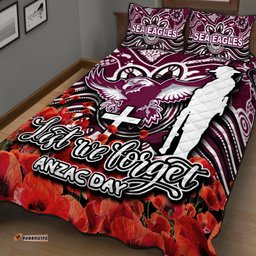Sea Eagles Quilt Bed Set ANZAC Day Poppy Flowers With Aboriginal