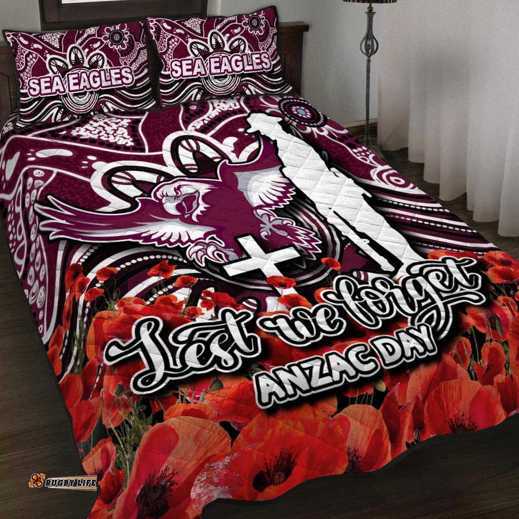 Sea Eagles Quilt Bed Set ANZAC Day Poppy Flowers With Aboriginal