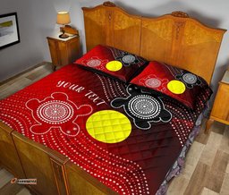 Custom Aboriginal Quilt Bed Set Indigenous Circle Dot Painting Style