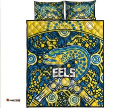 Parramatta Eels Rugby Quilt Bed Set Boomerang Indigenous Dots