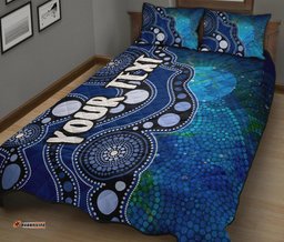 Custom Text Aboriginal Quilt Bed Set Australia Indigenous Flag Circle Dot Painting Art Blue
