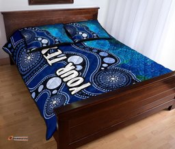 Custom Text Aboriginal Quilt Bed Set Australia Indigenous Flag Circle Dot Painting Art Blue