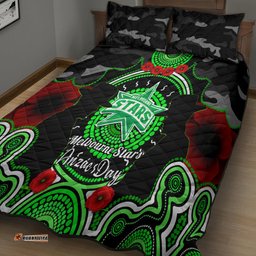 Melbourne Stars ANZAC 2024 Quilt Bed Set Lest We Forget Poppy Mix Camouflage