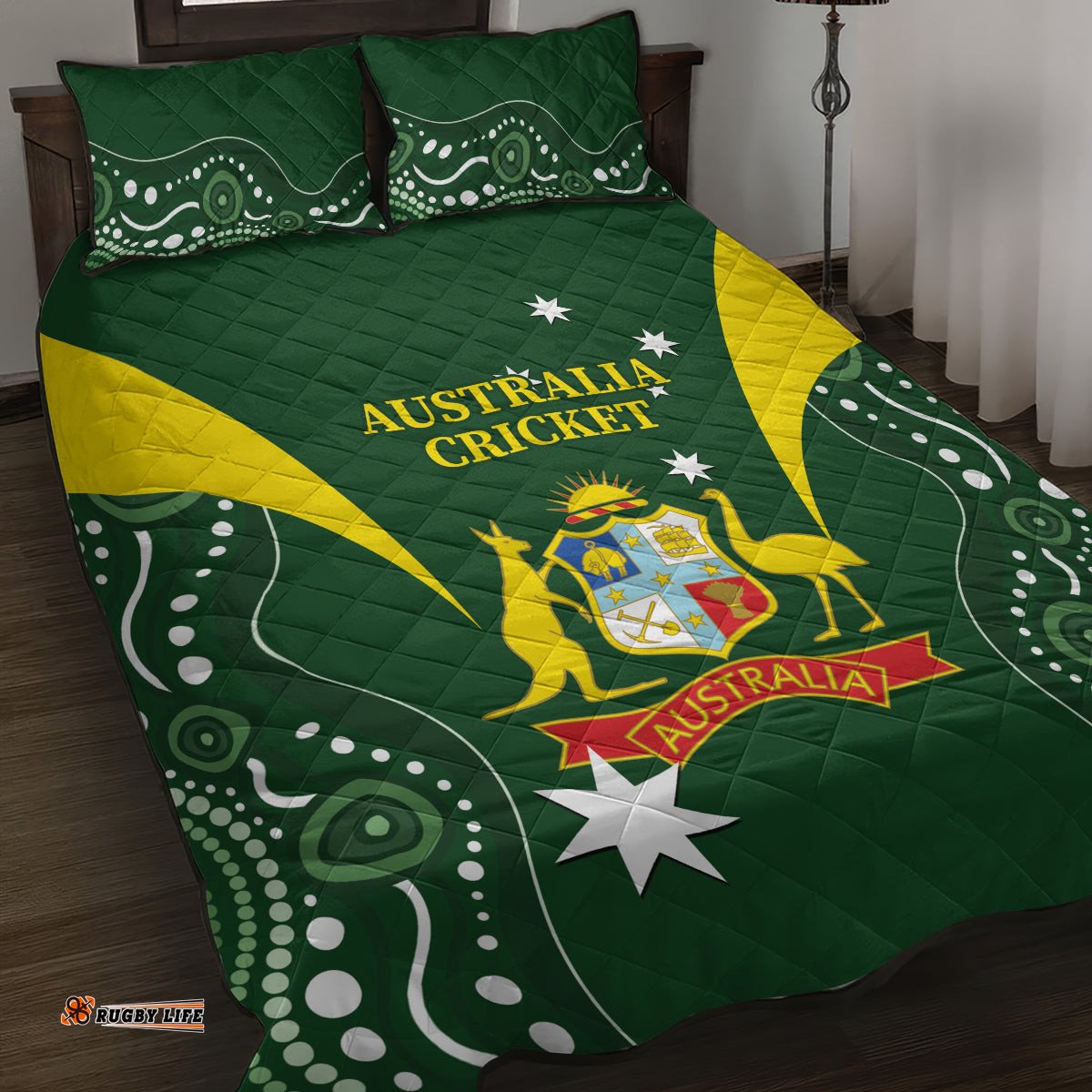 Australia Cricket Quilt Bed Set 2024 World Cup Go Aussie Green Version