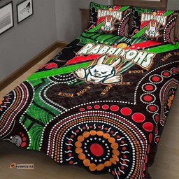 Rabbitohs Rugby ANZAC Aboriginal Quilt Bed Set Rabbitohs Remembrance Day with Poppy Flower Quilt Bed Set