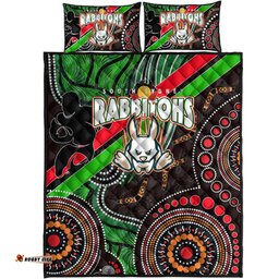Rabbitohs Rugby ANZAC Aboriginal Quilt Bed Set Rabbitohs Remembrance Day with Poppy Flower Quilt Bed Set