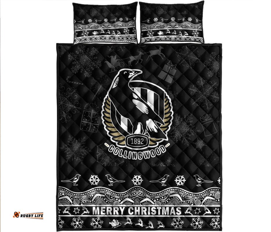 Collingwood Pies Unique Winter Season Quilt Bed Set Magpies Merry Christmas No2