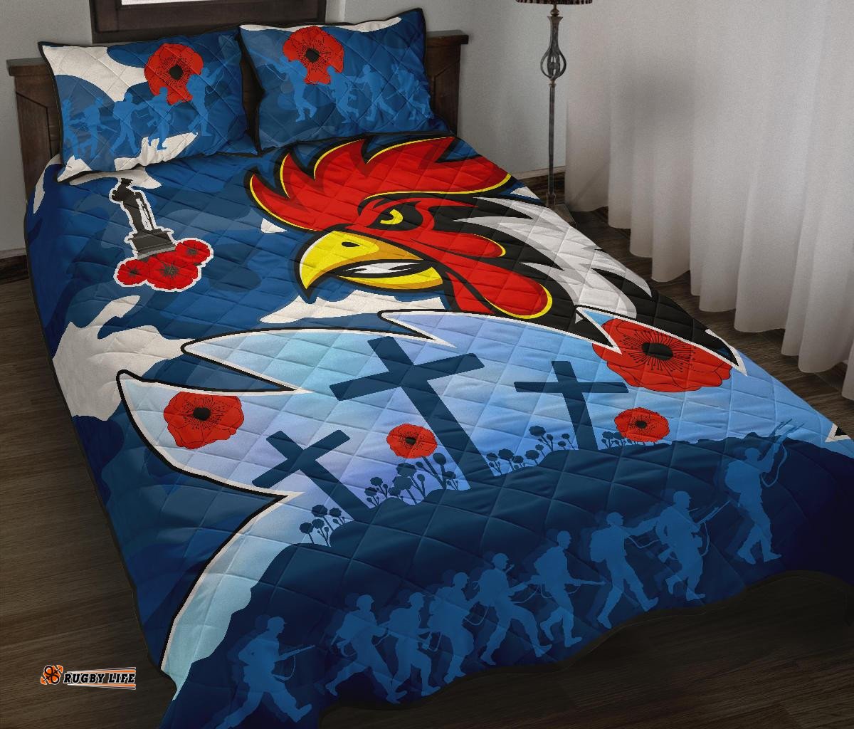 Roosters ANZAC Day Quilt Bed Set Military Blue