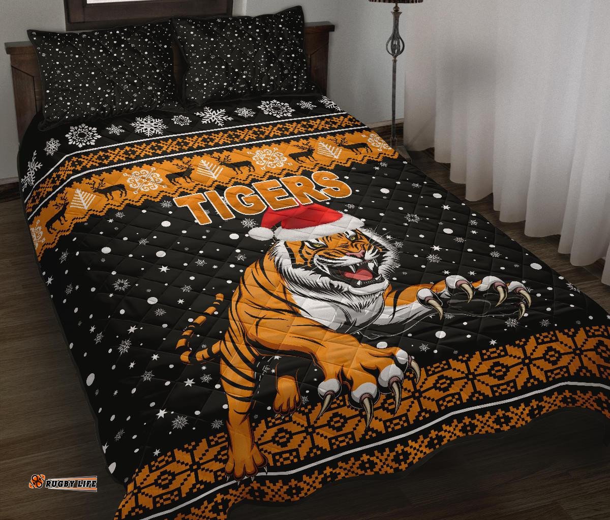 Wests Christmas Quilt Bed Set Tigers Unique Vibes Black