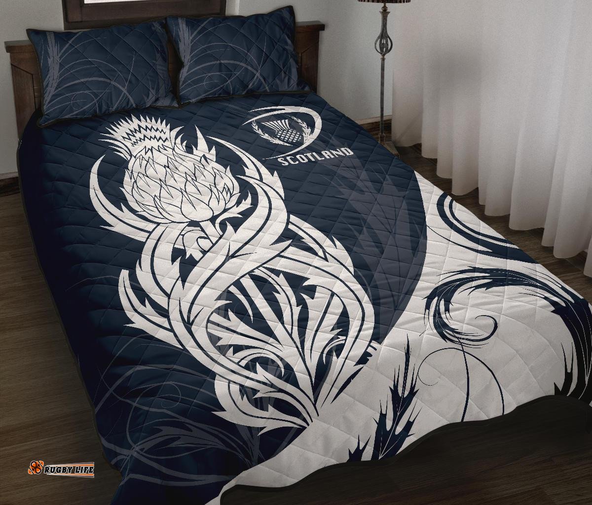 Scottish Rugby Quilt Bed Set Thistle Vibes Navy