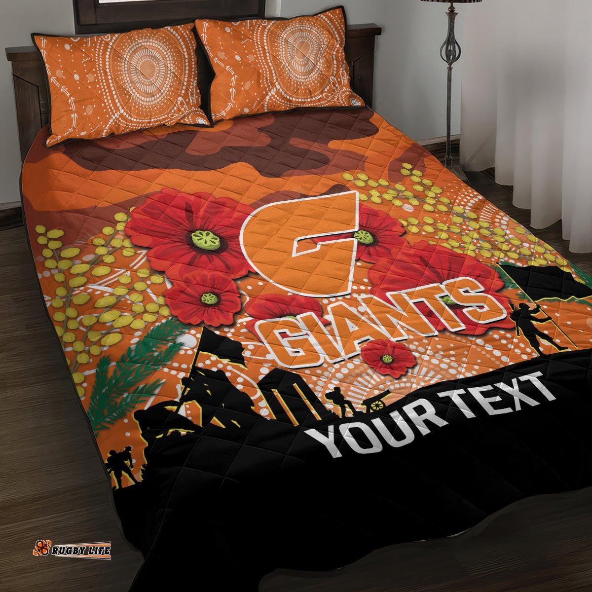 Custom Giants Football ANZAC Quilt Bed Set Gallipoli Camouflage With Poppies