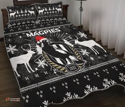 collingwood magpies quilt bed set christmas ugly style