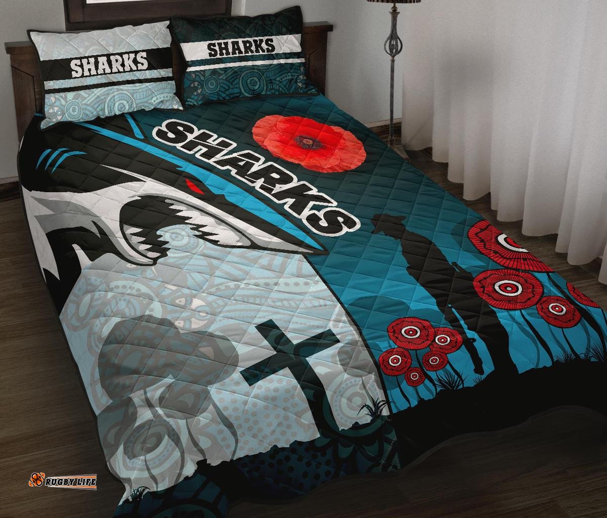 Sharks Quilt Bed Set Cronulla ANZAC Day