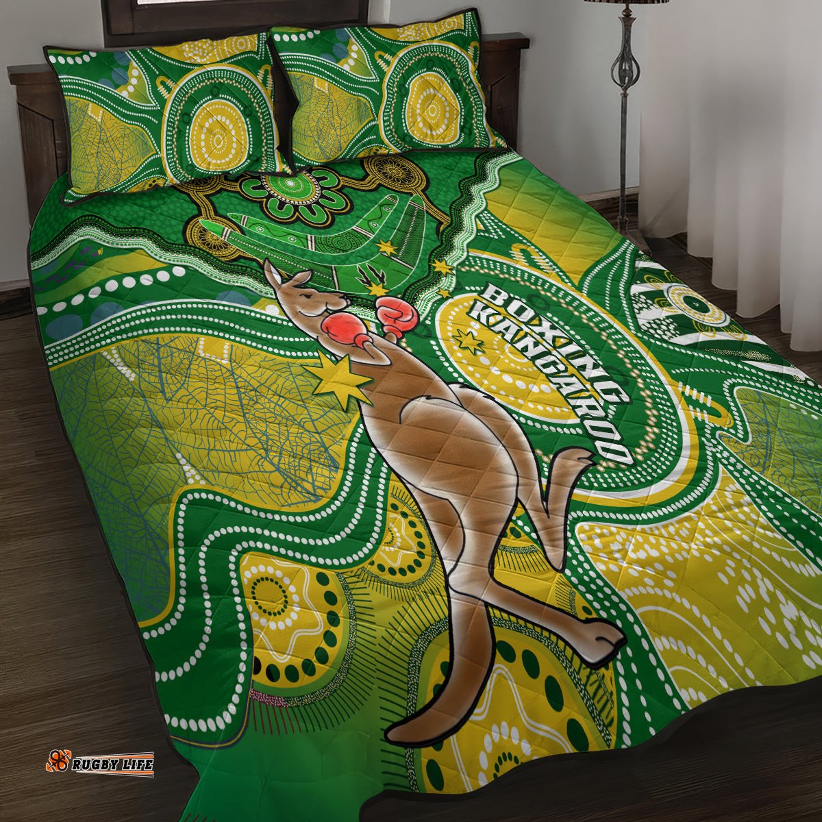 personalised australia boxing kangaroo quilt bed set aussie indigenous art mix national color