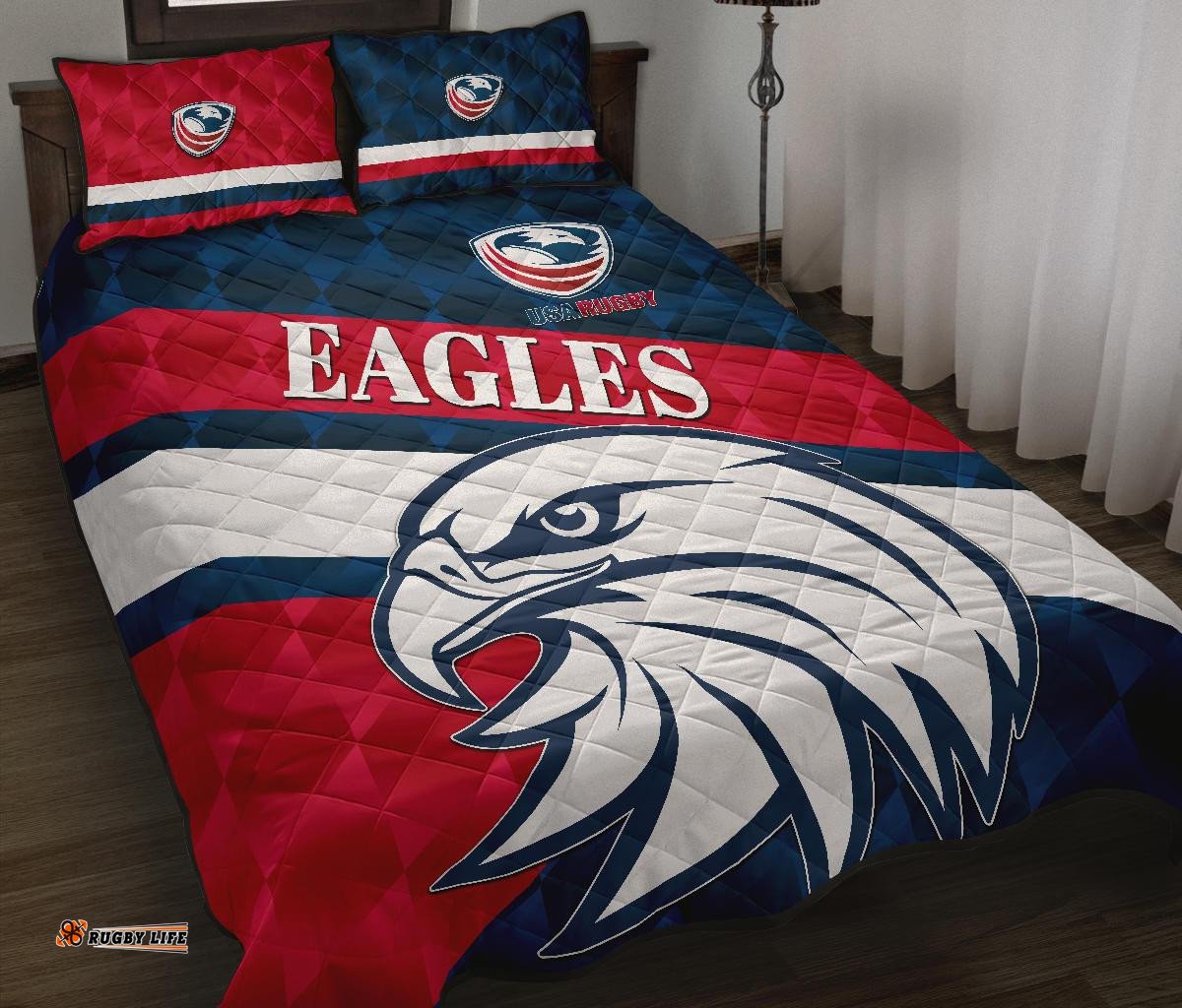 USA Rugby Quilt Bed Set Eagles Sporty Style