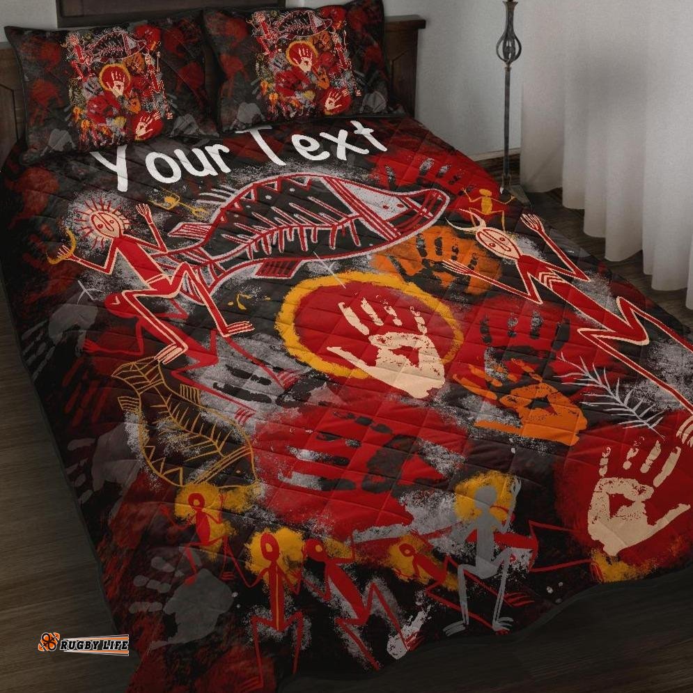 Custom Aboriginal Quilt Bed Set Indigenous Fish Hand Art