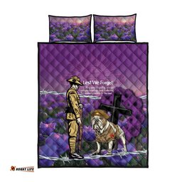 Australia Dog Heroes ANZAC Quilt Bed Set Remembering All Animals In War Purple Poppies