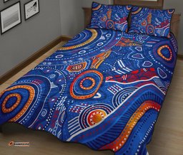 Aboriginal Quilt Bed Set Indigenous Footprint Patterns Blue Color