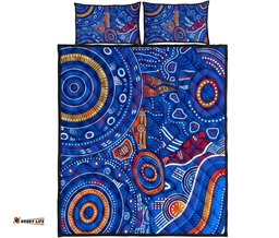 Aboriginal Quilt Bed Set Indigenous Footprint Patterns Blue Color
