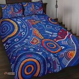 Aboriginal Quilt Bed Set Indigenous Footprint Patterns Blue Color