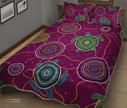 Quilt Bed Set Aboriginal Turtle Purple Australia Dot Patterns