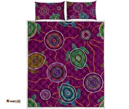 Quilt Bed Set Aboriginal Turtle Purple Australia Dot Patterns