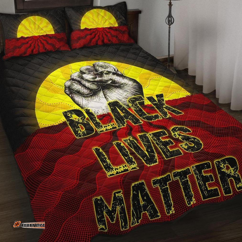 Quilt Bed Set, Aboriginal Black Lives Matter Sun Dot Painting