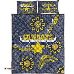 Cowboys Rugby Quilt Bed Set Aboriginal Boomerang Cowboys Quilt Bed Set