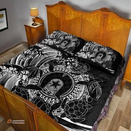 Aboriginal Quilt Bed Set, Torres Strait Islands in Wave Black