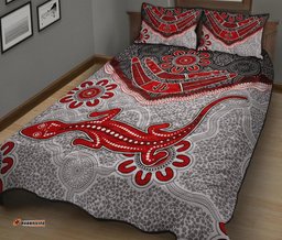 Aboriginal Quilt Bed Set Indigenous Boomerang and Lizard Art