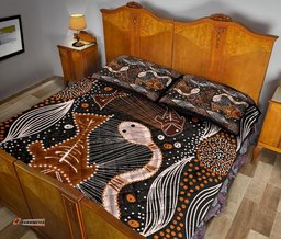 Aboriginal Quilt Bed Set Indigenous Fish and Snake