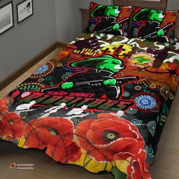 Rabbitohs Rugby Custom Camouflage ANZAC Poppy Quilt Bed Set Souths ANZAC Lest We Forget Spirit