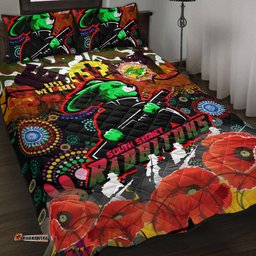 Rabbitohs Rugby Custom Camouflage ANZAC Poppy Quilt Bed Set Souths ANZAC Lest We Forget Spirit