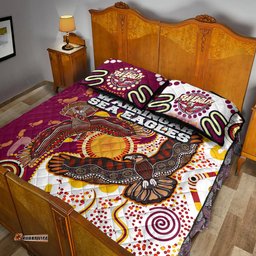 Sea Eagles Aboriginal Rugby Quilt Bed Set Double Sea Eagles With Tribal Sun And Footprints