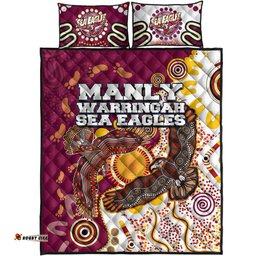Sea Eagles Aboriginal Rugby Quilt Bed Set Double Sea Eagles With Tribal Sun And Footprints