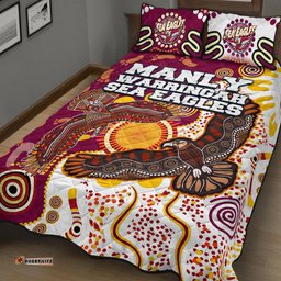 Sea Eagles Aboriginal Rugby Quilt Bed Set Double Sea Eagles With Tribal Sun And Footprints