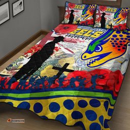 Eels Rugby Australia ANZAC Day Lest We Forget Custom Quilt Bed Set Remembrance Eels With ANZAC Poppy Watercolour Style