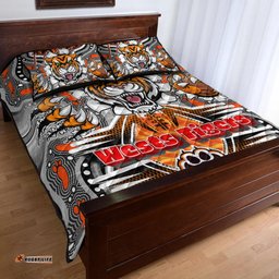 Tigers Rugby Aboriginal Quilt Bed Set Custom Indigenous Super Wests Tigers Scratch Style