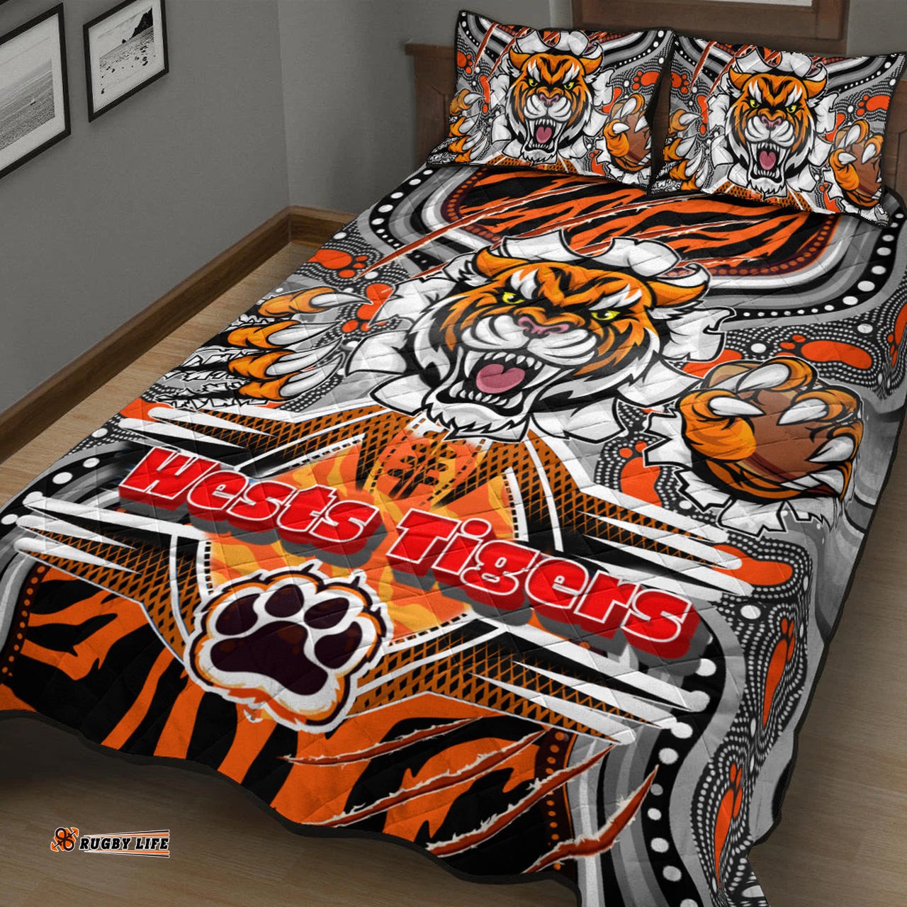 Tigers Rugby Aboriginal Quilt Bed Set Custom Indigenous Super Wests Tigers Scratch Style