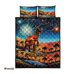 Aboriginal Dots Stary Sky With Kangaroo Quilt Bed Set